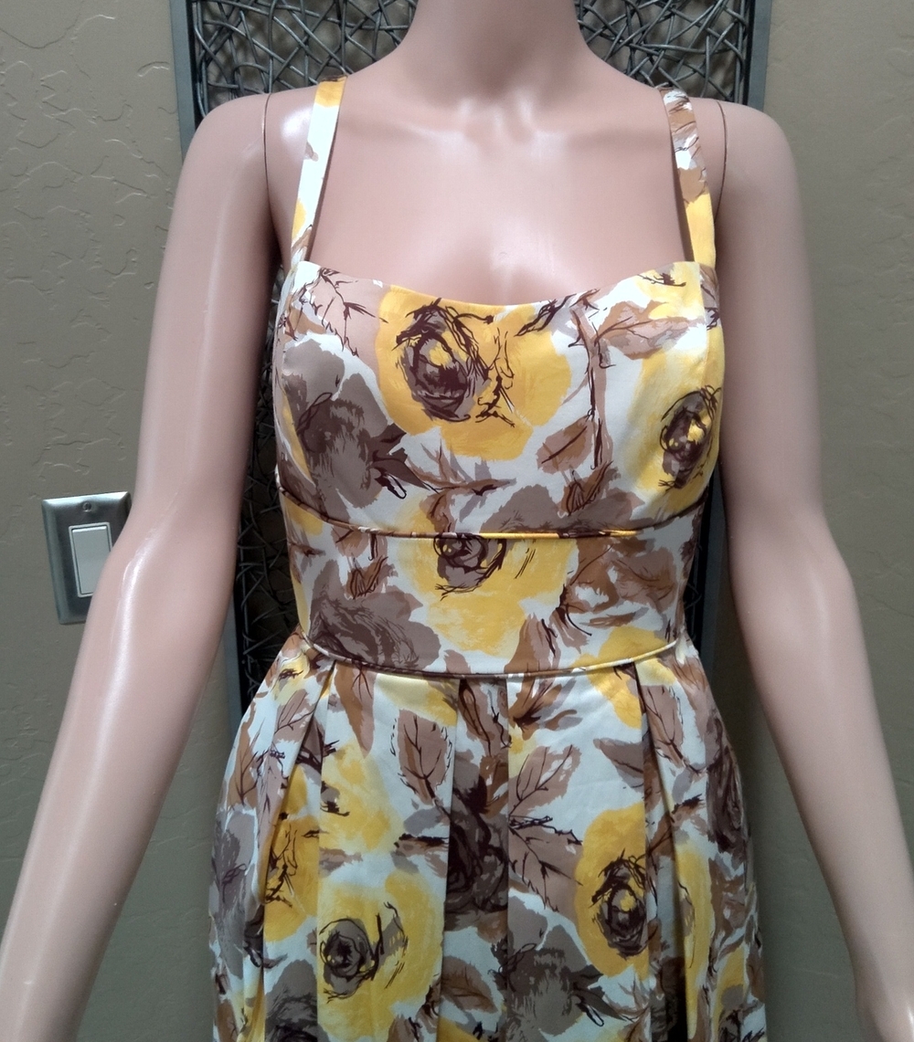 Maggie London Floral Fit-and-Flare Sundress in Yellow and Brown - Picture 2 of 6